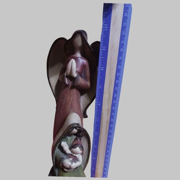 Statue of Angel Watching over Mary & Jesus With Praying Hands Scene - Picture 7 of 7